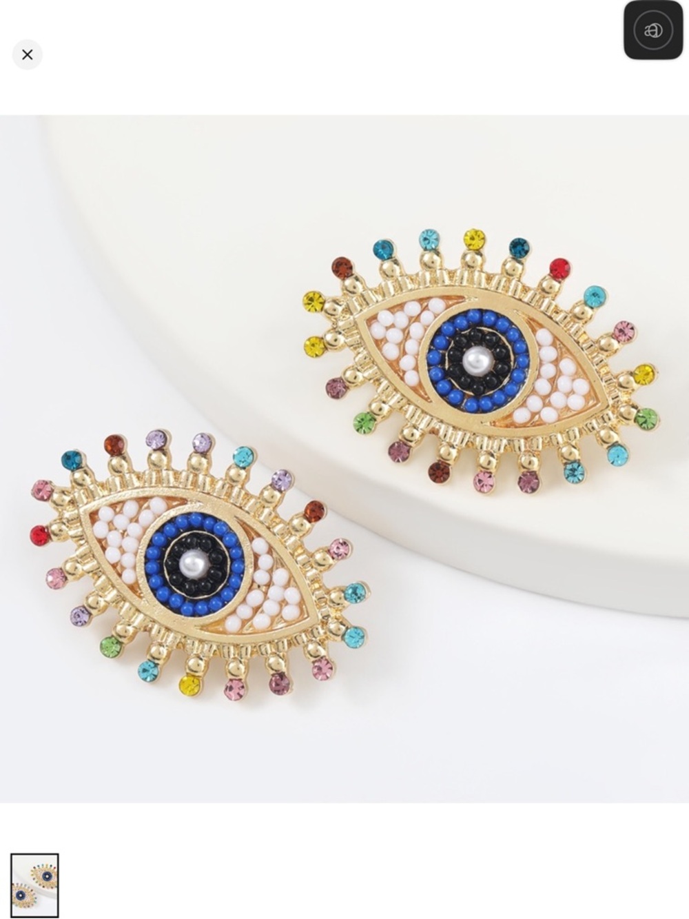 GOLD-TONE Multicolor Evil Eye Stud Earrings - Picture 2 of 3